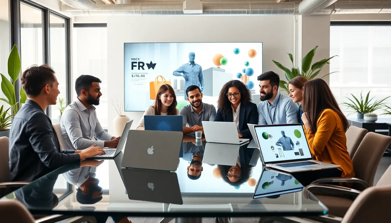 diverse team discussing augmented reality advertising in a modern office.