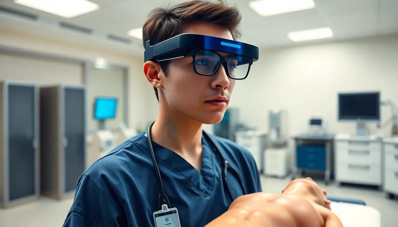 medical student using augmented reality for training in a lab.